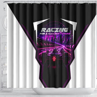 Electric Motorsport Racing Shower Curtain Futuristic Neon Formula Race Car Skyline Art