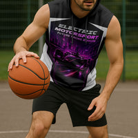 Electric Motorsport Racing Sleeveless Hoodie Futuristic Neon Formula Race Car Skyline Art