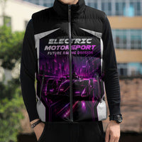 Electric Motorsport Racing Sleeveless Puffer Jacket Futuristic Neon Formula Race Car Skyline Art