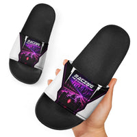 Electric Motorsport Racing Slide Sandals Futuristic Neon Formula Race Car Skyline Art