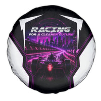Electric Motorsport Racing Spare Tire Cover Futuristic Neon Formula Race Car Skyline Art