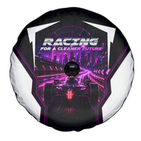 Electric Motorsport Racing Spare Tire Cover Futuristic Neon Formula Race Car Skyline Art