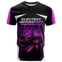 Electric Motorsport Racing T Shirt Futuristic Neon Formula Race Car Skyline Art