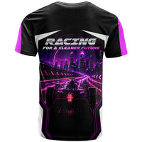 Electric Motorsport Racing T Shirt Futuristic Neon Formula Race Car Skyline Art