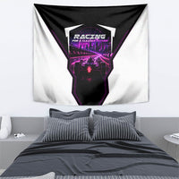 Electric Motorsport Racing Tapestry Futuristic Neon Formula Race Car Skyline Art