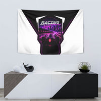 Electric Motorsport Racing Tapestry Futuristic Neon Formula Race Car Skyline Art