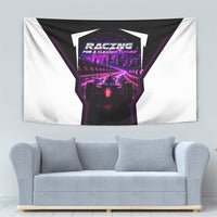 Electric Motorsport Racing Tapestry Futuristic Neon Formula Race Car Skyline Art