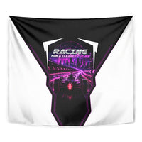 Electric Motorsport Racing Tapestry Futuristic Neon Formula Race Car Skyline Art