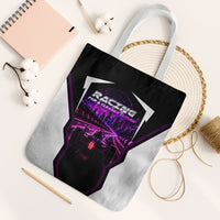 Electric Motorsport Racing Tote Bag Futuristic Neon Formula Race Car Skyline Art