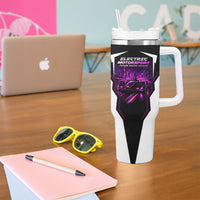 Electric Motorsport Racing Tumbler With Handle Futuristic Neon Formula Race Car Skyline Art
