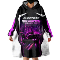 Electric Motorsport Racing Wearable Blanket Hoodie Futuristic Neon Formula Race Car Skyline Art