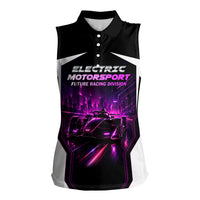 Electric Motorsport Racing Women Sleeveless Polo Shirt Futuristic Neon Formula Race Car Skyline Art