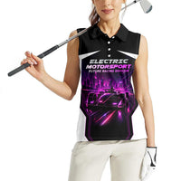 Electric Motorsport Racing Women Sleeveless Polo Shirt Futuristic Neon Formula Race Car Skyline Art