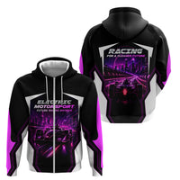 Electric Motorsport Racing Zip Hoodie Futuristic Neon Formula Race Car Skyline Art