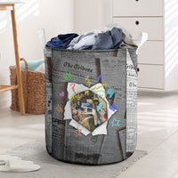 Cat Girl With A Pearl Earring Newspaper Laundry Basket Made By Human Handmade Mixed Media Pop Art