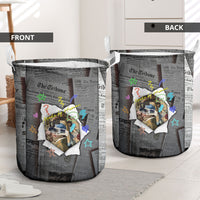 Cat Girl With A Pearl Earring Newspaper Laundry Basket Made By Human Handmade Mixed Media Pop Art