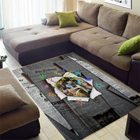 Cat Girl With A Pearl Earring Newspaper Area Rug Made By Human Handmade Mixed Media Pop Art