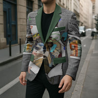 Cat Girl With A Pearl Earring Newspaper Blazer Made By Human Handmade Mixed Media Pop Art