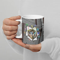 Cat Girl With A Pearl Earring Newspaper Ceramic Mug Made By Human Handmade Mixed Media Pop Art
