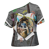 Cat Girl With A Pearl Earring Newspaper Cross Shoulder Shirt Made By Human Handmade Mixed Media Pop Art
