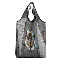 Cat Girl With A Pearl Earring Newspaper Grocery Bag Made By Human Handmade Mixed Media Pop Art