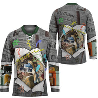Cat Girl With A Pearl Earring Newspaper Hockey Jersey Made By Human Handmade Mixed Media Pop Art