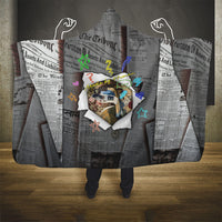 Cat Girl With A Pearl Earring Newspaper Hooded Blanket Made By Human Handmade Mixed Media Pop Art