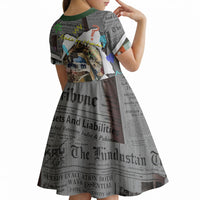 Cat Girl With A Pearl Earring Newspaper Kid Short Sleeve Dress Made By Human Handmade Mixed Media Pop Art