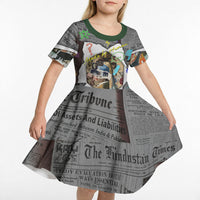 Cat Girl With A Pearl Earring Newspaper Kid Short Sleeve Dress Made By Human Handmade Mixed Media Pop Art
