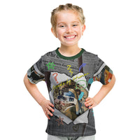 Cat Girl With A Pearl Earring Newspaper Kid T Shirt Made By Human Handmade Mixed Media Pop Art