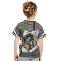 Cat Girl With A Pearl Earring Newspaper Kid T Shirt Made By Human Handmade Mixed Media Pop Art