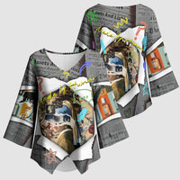 Cat Girl With A Pearl Earring Newspaper Kimono Sleeve Blouse Made By Human Handmade Mixed Media Pop Art