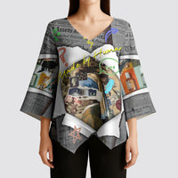 Cat Girl With A Pearl Earring Newspaper Kimono Sleeve Blouse Made By Human Handmade Mixed Media Pop Art