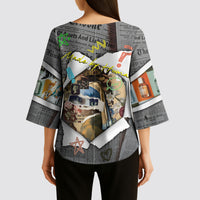Cat Girl With A Pearl Earring Newspaper Kimono Sleeve Blouse Made By Human Handmade Mixed Media Pop Art