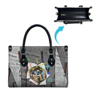 Cat Girl With A Pearl Earring Newspaper Leather Bag Made By Human Handmade Mixed Media Pop Art