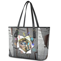 Cat Girl With A Pearl Earring Newspaper Leather Tote Bag Made By Human Handmade Mixed Media Pop Art
