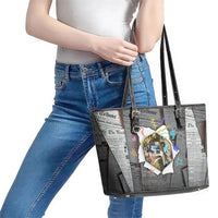 Cat Girl With A Pearl Earring Newspaper Leather Tote Bag Made By Human Handmade Mixed Media Pop Art