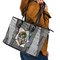 Cat Girl With A Pearl Earring Newspaper Leather Tote Bag Made By Human Handmade Mixed Media Pop Art