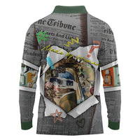 Cat Girl With A Pearl Earring Newspaper Long Sleeve Polo Shirt Made By Human Handmade Mixed Media Pop Art