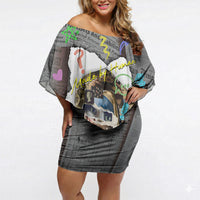 Cat Girl With A Pearl Earring Newspaper Off Shoulder Short Dress Made By Human Handmade Mixed Media Pop Art