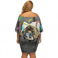 Cat Girl With A Pearl Earring Newspaper Off Shoulder Short Dress Made By Human Handmade Mixed Media Pop Art