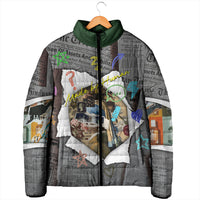Cat Girl With A Pearl Earring Newspaper Padded Jacket Made By Human Handmade Mixed Media Pop Art