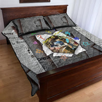 Cat Girl With A Pearl Earring Newspaper Quilt Bed Set Made By Human Handmade Mixed Media Pop Art