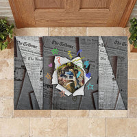 Cat Girl With A Pearl Earring Newspaper Rubber Doormat Made By Human Handmade Mixed Media Pop Art