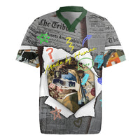 Cat Girl With A Pearl Earring Newspaper Rugby Jersey Made By Human Handmade Mixed Media Pop Art