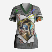 Cat Girl With A Pearl Earring Newspaper Scrub Top Made By Human Handmade Mixed Media Pop Art