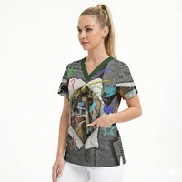 Cat Girl With A Pearl Earring Newspaper Scrub Top Made By Human Handmade Mixed Media Pop Art