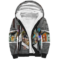 Cat Girl With A Pearl Earring Newspaper Sherpa Hoodie Made By Human Handmade Mixed Media Pop Art