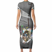 Cat Girl With A Pearl Earring Newspaper Short Sleeve Bodycon Dress Made By Human Handmade Mixed Media Pop Art