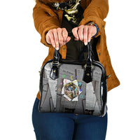 Cat Girl With A Pearl Earring Newspaper Shoulder Handbag Made By Human Handmade Mixed Media Pop Art